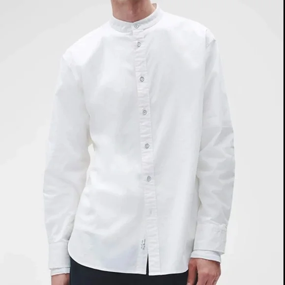 Rag & Bone Landen Poplin Band Collar Long Sleeve Button Down Shirt Ivory SZ M - Picture 16 of 16